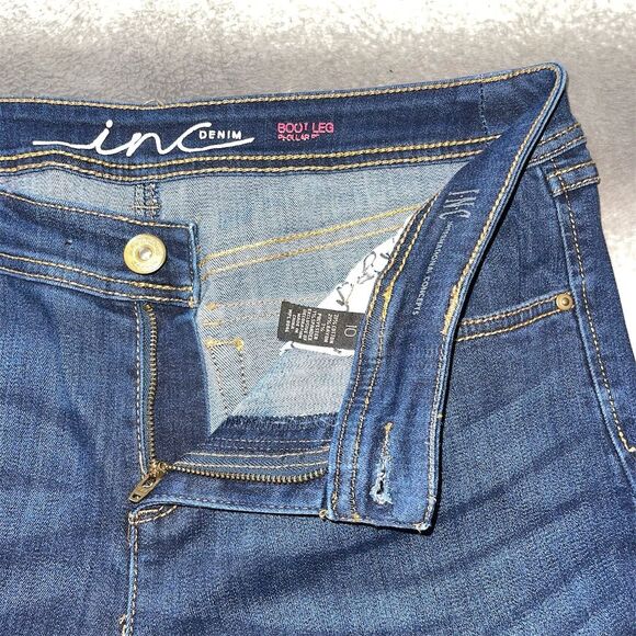 INC International Concepts Dark Wash Mid-Rise Flap Pocket Bootcut Denim Jeans - Picture 7 of 8